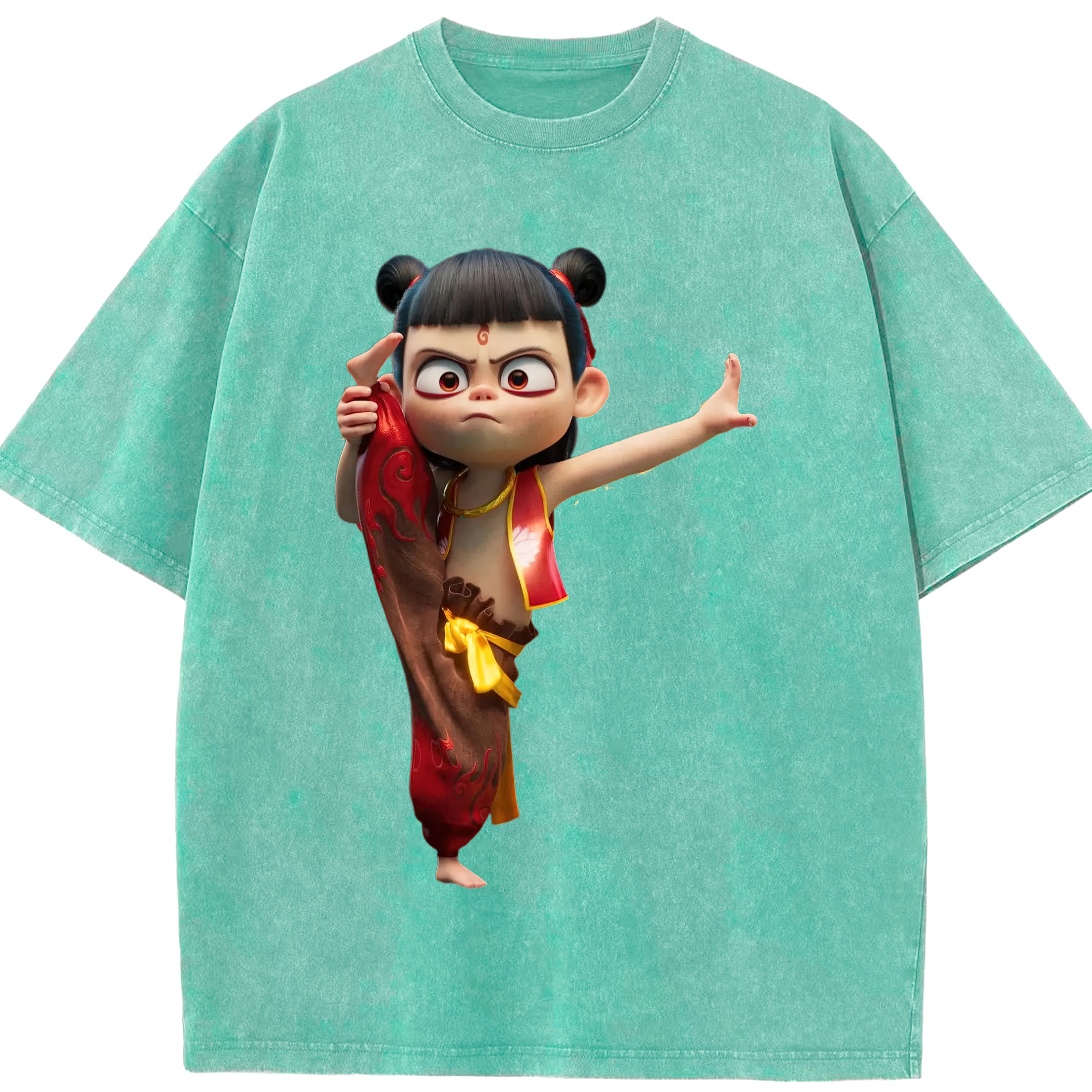（画像用） Ne Zha 2 ナタ 魔童の大暴れ 綿100% ヴィンテージ風 半袖Tシャツ（フロントプリント）